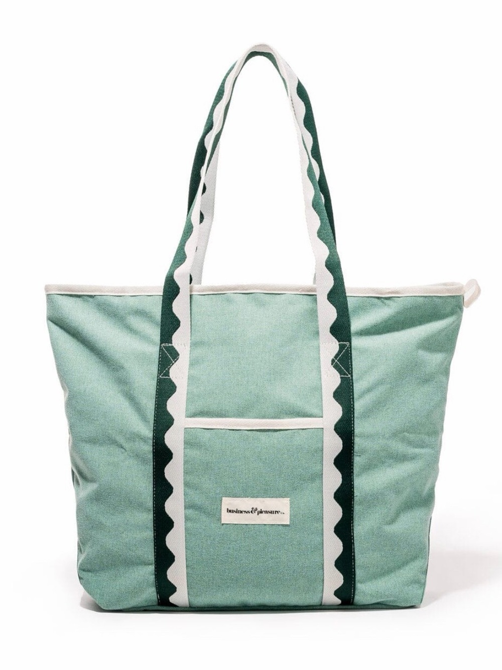 Mint Green Canvas Tote with Scalloped Dark Green Straps